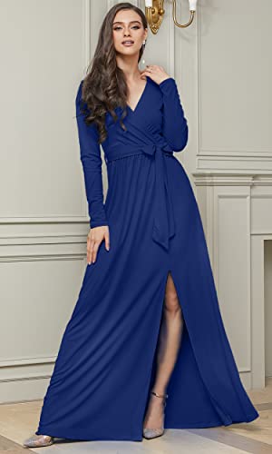 Image of KOH KOH Womens Long Sleeve V-Neck High Slit Cocktail Evening Gown Maxi Dress