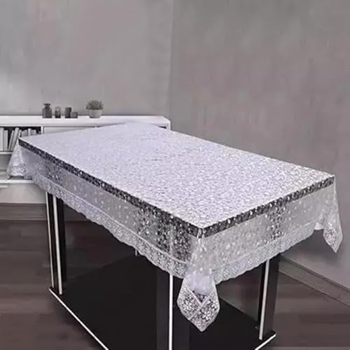 Totel PVC Waterproof Table Cloth with White Lace Border, 54x78 Inches Transparent Table Linen, Stain Resistant Tablecloth, Printed Table Cover for Dining Table, Laminated and Plastic Sheet for Table (B0D945R9H7) Amazon Price History, Amazon Price Tracker