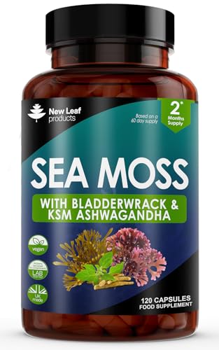 Sea Moss Complex - Pure Irish Sea Moss Capsules with Bladderwrack & KSM Ashwagandha - High Strength Seamoss Capsule - 120 Fill Vegan Irish Seamoss Capsules Made in The UK By New Leaf