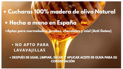 Miniatura 6 de - Juego De 2 - Cuchara Para Miel En Madera De Olivo Natural. Cuchara Miel Y Mermelada. 15cm. Cucharilla De Miel En Madera De Olivo Natural,Regalo Original Y Saludable Para Amantes De La Miel