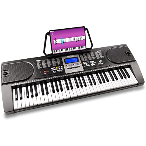 MAX KB1 teclado 61 teclas, ideal para aprendizaje musical o como piano electrico infantil, entrada microfono, altavoces integrados, pantalla LCD, función de grabación