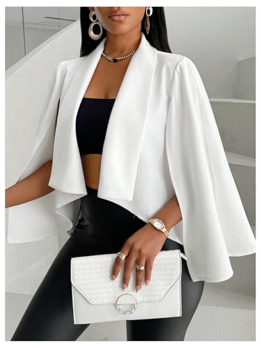 OYOANGLE Women's Cape Long Sleeve Cropped Blazer Jacket Open Front Solid Elegant Trendy Cardigan Coats4