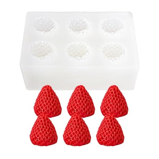 Liobelon Molde de fresa de 6 cavidades, molde de chocolate de fresa 3D, molde de silicona de frutas, molde de fondant de fresa, moldes de frutas de resina para decoración de tartas, herramientas de