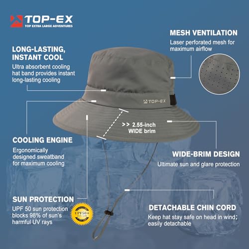 Image of Oversized XL XXL Men's Cooling UPF 50 Sun Hat Lightweight Foldable Wide Brim Bucket Boonie Golf Hiking Fishing