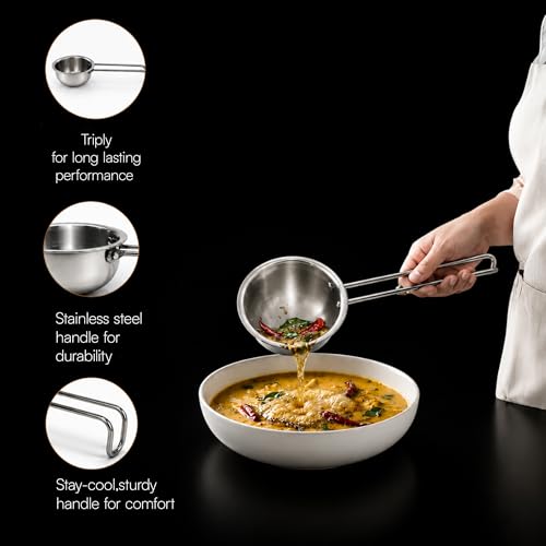 Image of Lumora Triply Stainless Steel Tadka Pan 12 cm (500 ml) with Extended Support & Riveted Stay-Cool Handle, Enhanced Stability, Tempering Pan for Dal, Curry, Ghee & Spices, Induction & Gas Ready