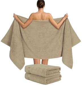 Hammetex Set van 2 extra grote badhanddoeken, 80 x 200 cm, 500 g/m², 100% katoen, zacht en absorberend, luxe grote spa-handdoeken, beige