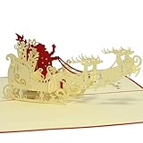 LINPOPUP®, carte de Noël, carte de voeux 3D cartes de Noël, Père Noël sur rennes, N419