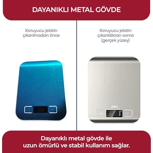 Sinbo SKS-4527 Inox Metal Dijital Hassas Mutfak Tartısı – 5 kg Kapasiteli, 1 g Hassasiyetli, Pil Dahil Profesyonel Tartı