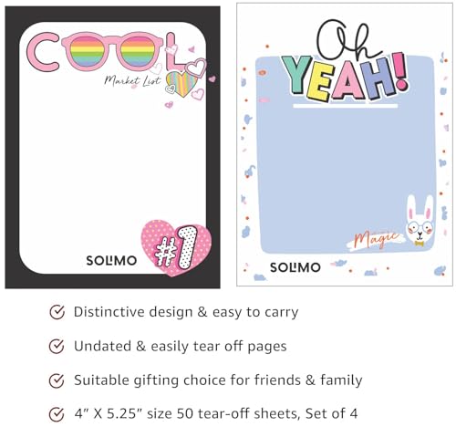 Image of Amazon Brand - Solimo Writing Pads, 50 Pages Easy Tear Off Task Pad, Daily Weekly Planner for Organized People, 4 inch x 5.25 inch Sheet, Set of 4