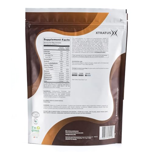 Image of Xtratus Endurance Fluids R4 Cocoa - Sports Recovery Drink mix with Carbohydrates, Vegan Proteins and Electrolytes. 4:1 Ratio (carb:protein). After Workout. Vegan. 35.27oz
