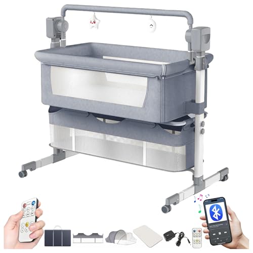 Sianldcone Eléctrico Bluetooth Inteligente Cuna Colecho, Multifuncional Cuna Colecho Bebe, Altura Regulable Minicuna Colechos (601 Mid Grey)