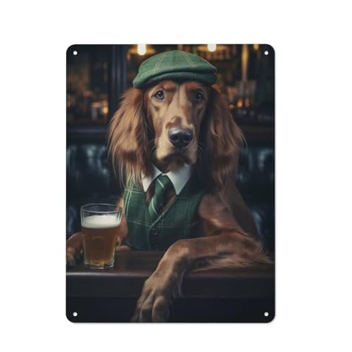 Junmoney Irish Setter at The Pub Plaque Métal Déco Rétro 40x30cm, Au Charme Rétro, Déco Murale Pour Couloir, Salon, Bar Maison Et Coin Lecture