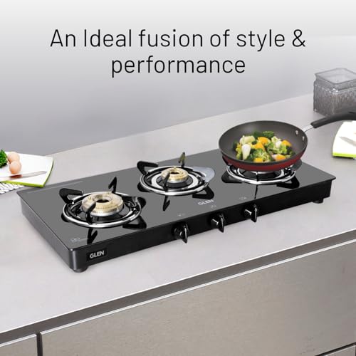 Glen Gas Stove 3 Burner Toughened Glass Top | LPG Gas Stoves Extra Large | High Flame Brass Burners Gas Stove Black | Manual Ignition ISI Certified... - Image 5