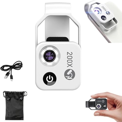 Nanozoom 200x 倍率ズーム、Nanozoom 携帯電話レンズ、Nanozoom x200 ポケット顕微鏡カメラ、Nano Zoom レンズ 200x、CPLレンズ/LEDライト付き (ホワイト)