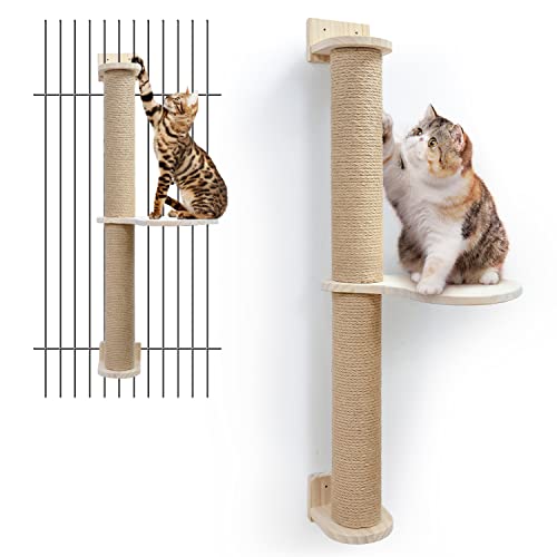 Yehnna Cat Scratching Post Wall Mounted Cat Activity Tree Wood Cat Jute Scratcher Pine