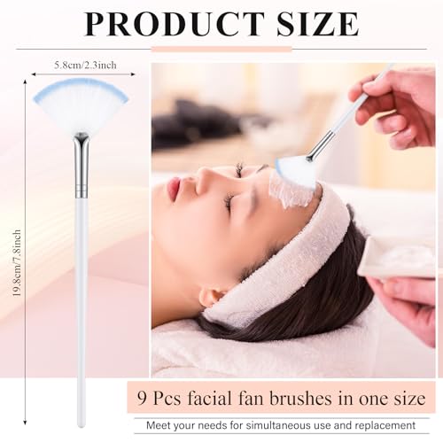 Image of 9 Pieces Facial Fan Mask Brushes, Soft Facial Applicator Brushes Tools for Peel Glycolic Makeup for Mud Cream(White Blue)