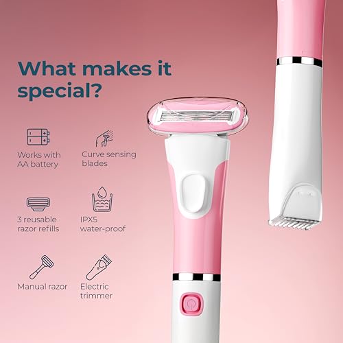 Image of Lifelong 2 In 1 Razor & Hair Trimmer for Woman | Mini Hair Remover Machine | Intimate Trimmer for Female | All in One Electric Shaver for Arms, Underarms, Legs, Bikini |Private Part, Full Body Shaver