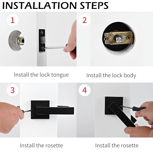 YoukeyHomi Passage Function Matte Black Keyless Interior Heavy Duty Door Lever Handle with Modern Slim Square Rosette for Hallway,Corridor,Closet,Pantry,Laundry (Matte Black, Passage Function) by YoukeyHomi - Used condition - Image 7