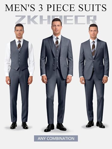 Image of Men's 3 Piece Slim Fit Suit Set, Two Button Blazer Solid Jacket Vest Pants Wedding Business Suit