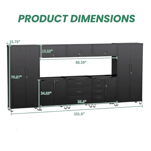 Image of Garage Cabinet System | Heavy Duty Steel All-in-One Modular Garage Cabinet Set for Ultimate Workshop Organization | Easy Assembly Garage Storage Cabinets & Tool Bench
