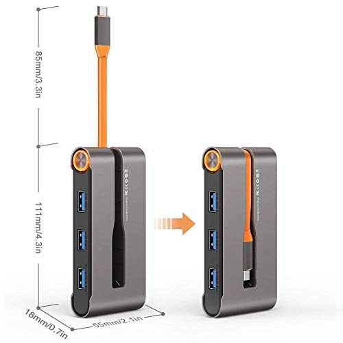 Hcman USB C Hub to HDMI Adapter - 7 in 1 USB Type C Hub, Compatible with Macbook Pro 2016/2017, Ethernet Port, 1080P VGA,4K HDMI, 3 USB 3.0 Ports, 100W PD, for Dell XPS,Hp Spectre X360