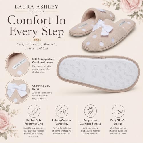 Image of Laura Ashley Ladies Embroidered Soft Terry Plush Scuff Slipper