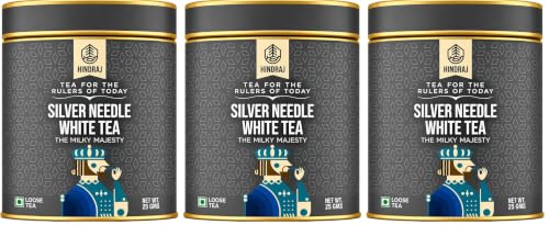Image of Hindraj The Milky Majesty Silver Needle White Tea Loose Leaves 25 g Pure & Delicate White Tea, 100% Natural Antioxidant Rich, No Sugar, Low Caffeine, Soothing Herbal Brew (Pack of 3)