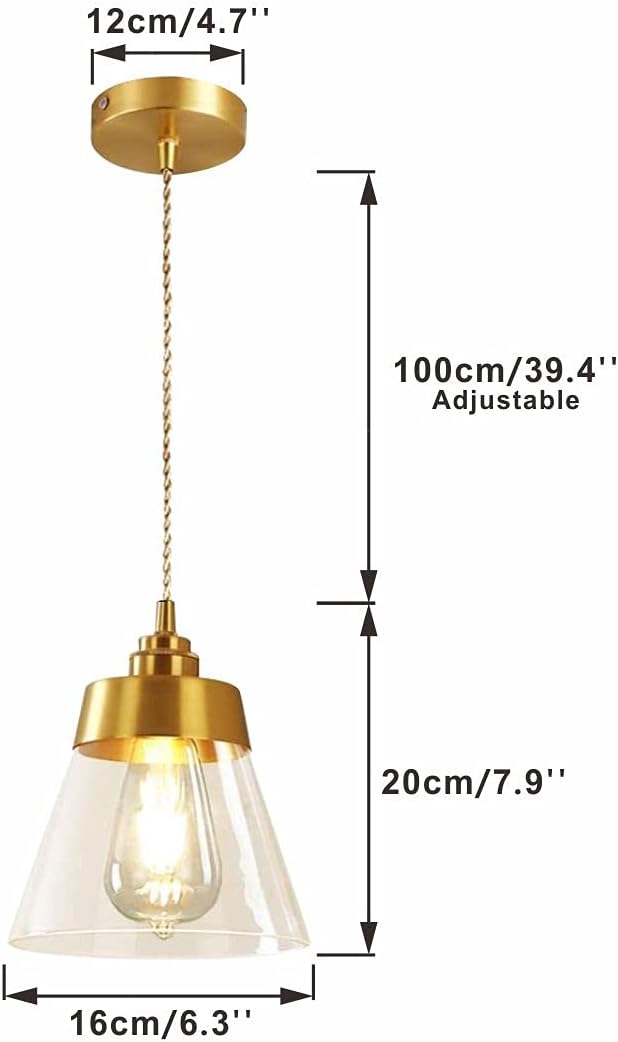 Uр Tо 50% оƒƒ KCO Mini Conical-Shaped Glass Pendant Lighting Fixture Modern Industrial Hanging Ceiling Light with 39.4” Long Adjustable Cord for Kitchen Island, Living Room, Bedroom, Bathroom, Kitchen ( Gold ) Exсluѕіvе KCO Mini Conical-Shaped Glass Pendant Lighting Fixture Modern Industrial Hanging Ceiling Light with 39.4” Long Adjustable Cord for Kitchen Island, Living Room, Bedroom, Bathroom, Kitchen ( Gold )