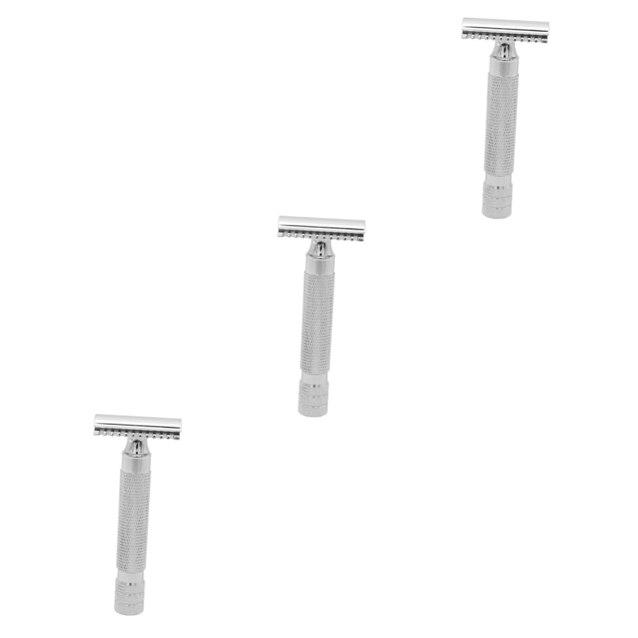 minkissy 3pezzi Rasoio Di Sicurezza Doppio Acciaio Inossidabile Per Uomini Design Texturizzato Per Presa Sicura e Rasatura Confortevole Per Uso Professionale e Domestico