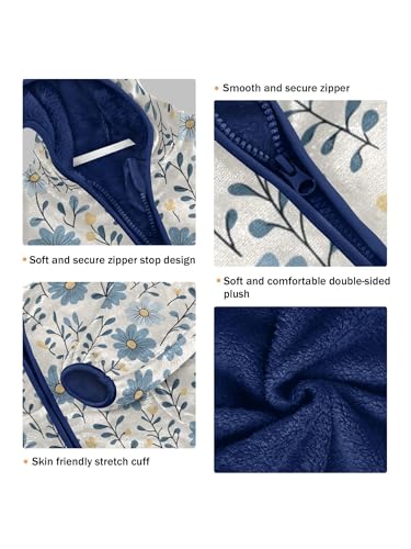 Farmhouse Blue Daisy Floral Girls Fleece Jacket Girls Fall Jacket Boys Coats Zip Up Hoodie Children Outerwear 2-10T3