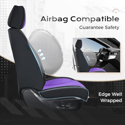 Image of Coverado Car Seat Covers Full Set, Front Seat Covers with Lumbar Support and Back Seat Cover Waterproof Leather Automotive Seat Cover, Universal Car Interior Protectors Cushion for Most Cars
