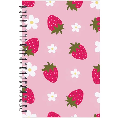 Image of Pink Strawberry Spiral Notebook - Strawberry Journal for Women Cute Notepad Preppy Note Book Office Stationary Supplies School Study Stuff for Students 5.5x8.3 Inches
