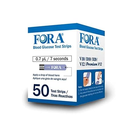 FORA Glucose Strips (50 ct/Vial) - V10 V12 D10 D20 PremiumV12 (NOT Compatible with Premium V10) Cover