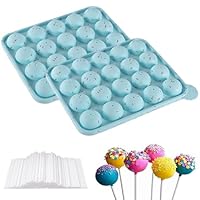 Puedno Cake Pop Silikonform, Lollipop Mould mit 100 Cake Pop Sticks, 20 Runde Lollipop Silikon Form Backform für Süßigkeiten Cupcakes Gelee (Blau)