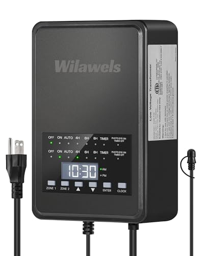 WILAWELS 300W Low Voltage Landscape Transformer, 2 Zone Independent Control 120VAC to 12/14V AC Low...