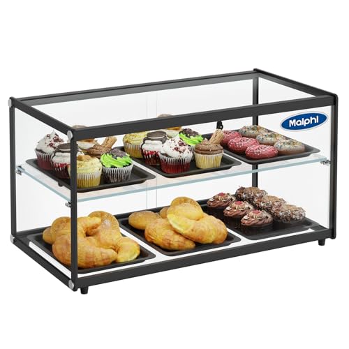 Malphi 29in. Tiered Pastry Bakery Display Case with Glass Shelf and Sliding Door,3cu. ft. Capacity|Large Bread Cookie Display Box | 29.3" x 15.3" x 15.4"