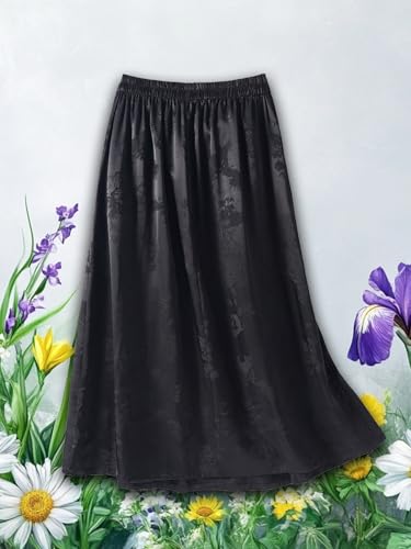 HangErFeng Women Silk Jacquard Black Skirt 1012