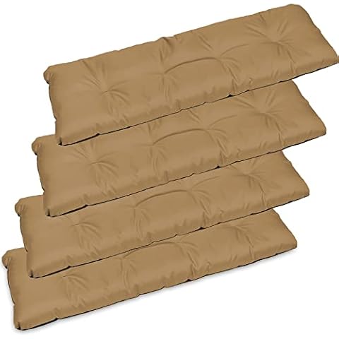 SuperKissen24. Set of 4 Large Garden Bench Seat Cushion Seat Pad - 120x38x7 cm - Seat cover for Garden Bench, Garden Swing or Garden Sofa - Outdoor/Indoor Long Bench Pillow - Waterproof - Beige Cover