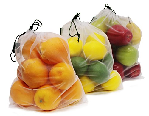 Image of Earthwise Reusable Mesh Produce Bags - Washable Set of 9 Premium Bags, TRANSPARENT Lightweight, Strong SEE-THROUGH Mesh for shopping, transporting and storing fruits and veggies.
