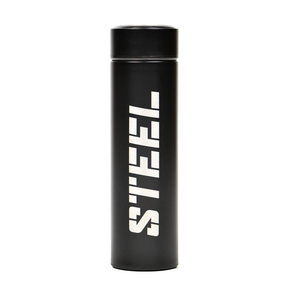 STEEL Stainless Steel Water Bottle BPA Free 14oz Insulated (Black)