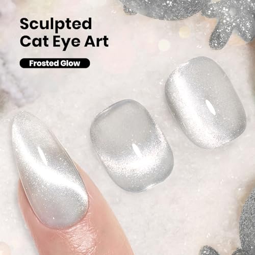 Image of Beetles Stay Shining Silver Cat Eye Gel Nail Polish - 15ML Frosted Glow Silver Glitter Cat Eye Gel Polish with Magnet Soak Off UV Velvet Nail Polish Salon DIY Manicure Gift for Women