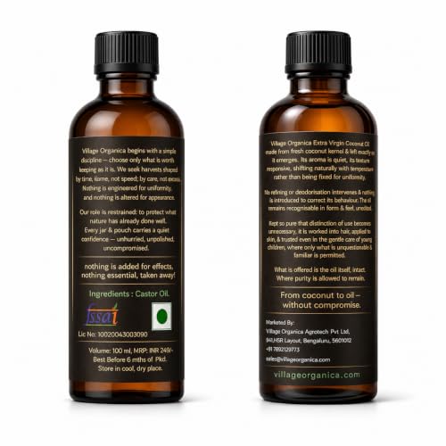 Image of Cold Pressed Castor Oil & Extra Virgin Coconut Oil Combo | 100 ml Each | 100% Pure | Unrefined | Edible Grade | Hexane Free | Amber Glass Bottle | 100ml * 2