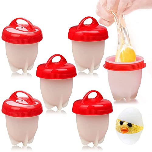 6pcs Eierkocher Silikon Set,Nesloonp Eierkocher aus Silikon,Eierkochern Ohne Schale ,Eierbecher zum Kochen,ei kochen Easy Eggs,Non Stick Eier Silikon Kocher Schalenlose hart und weich Küchengeschirr