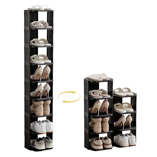 UFORU Vertical Shoe Rack, 9-Tier Plastic Stackable Storage Shelf for Small Closets and Narrow Spaces, Compact Free Standing Shoe Racks for Entryway Bedroom Dormitory
