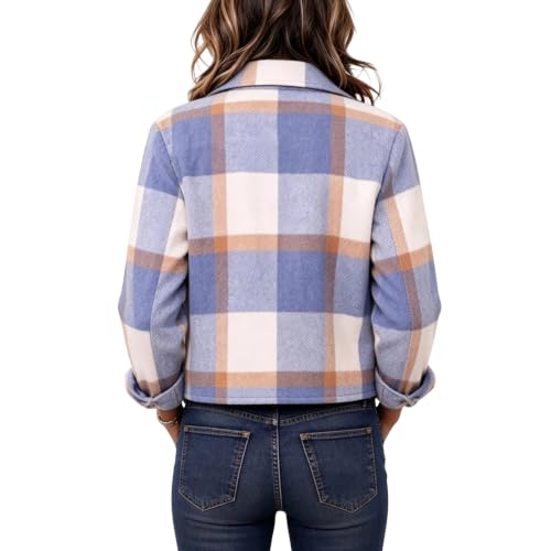Elneeya Plaid Jacket Women Cropped Cute Button Down Collared Fall Coat - image 6