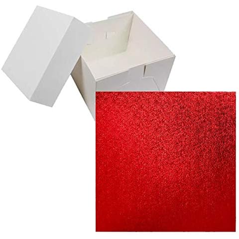 Art of Cake 10 inch Red Square Cake Board (13mm Thick) and Matching Size Cake Box Cover