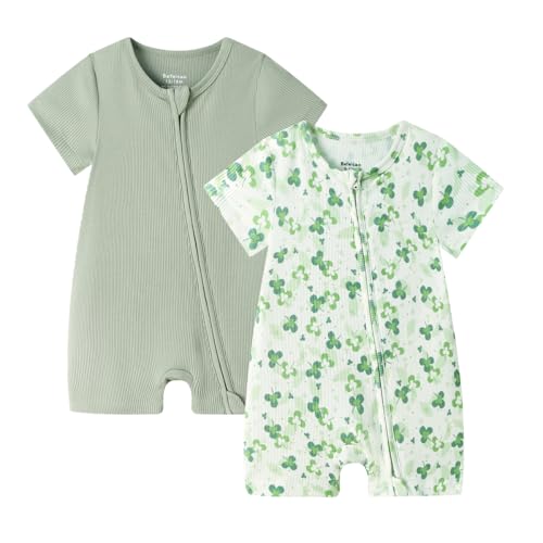 Image of Bafeicao Baby 2 Pack Bamboo Viscose Sleeper Romper Soft Ribbed Short Sleeve 2 Way Zipper Summer Pajamas Clothes