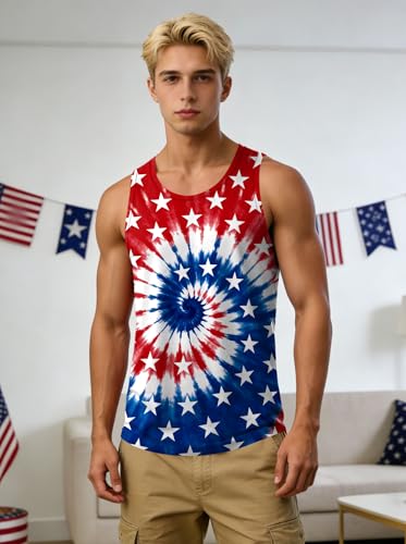 Image of Ithalt USA Tank Top Men 4th of July Patriotic Sleeveless American Flag Workout Shirt Summer Beach Independence Day