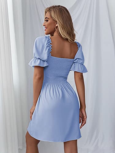 Image of WDIRARA Women's Square Neck Flounce Short Sleeve Shirred Ruffle Hem Dress