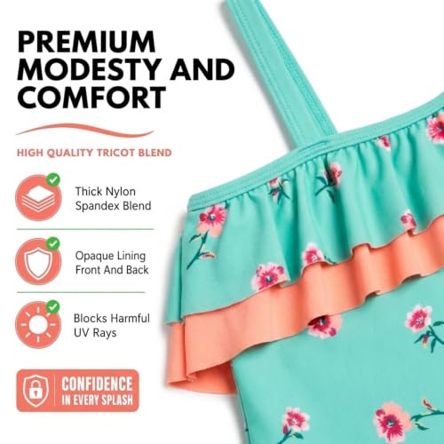 Image of Kanu Surf Girls Morgan Floral Ruffle 1-Shoulder 1-piece Swimsuit
